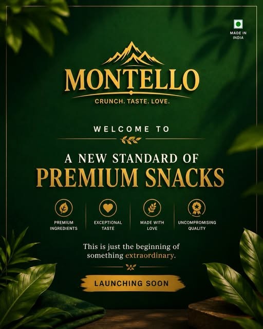 Montello launch poster: welcome to a new standard of premium snacks